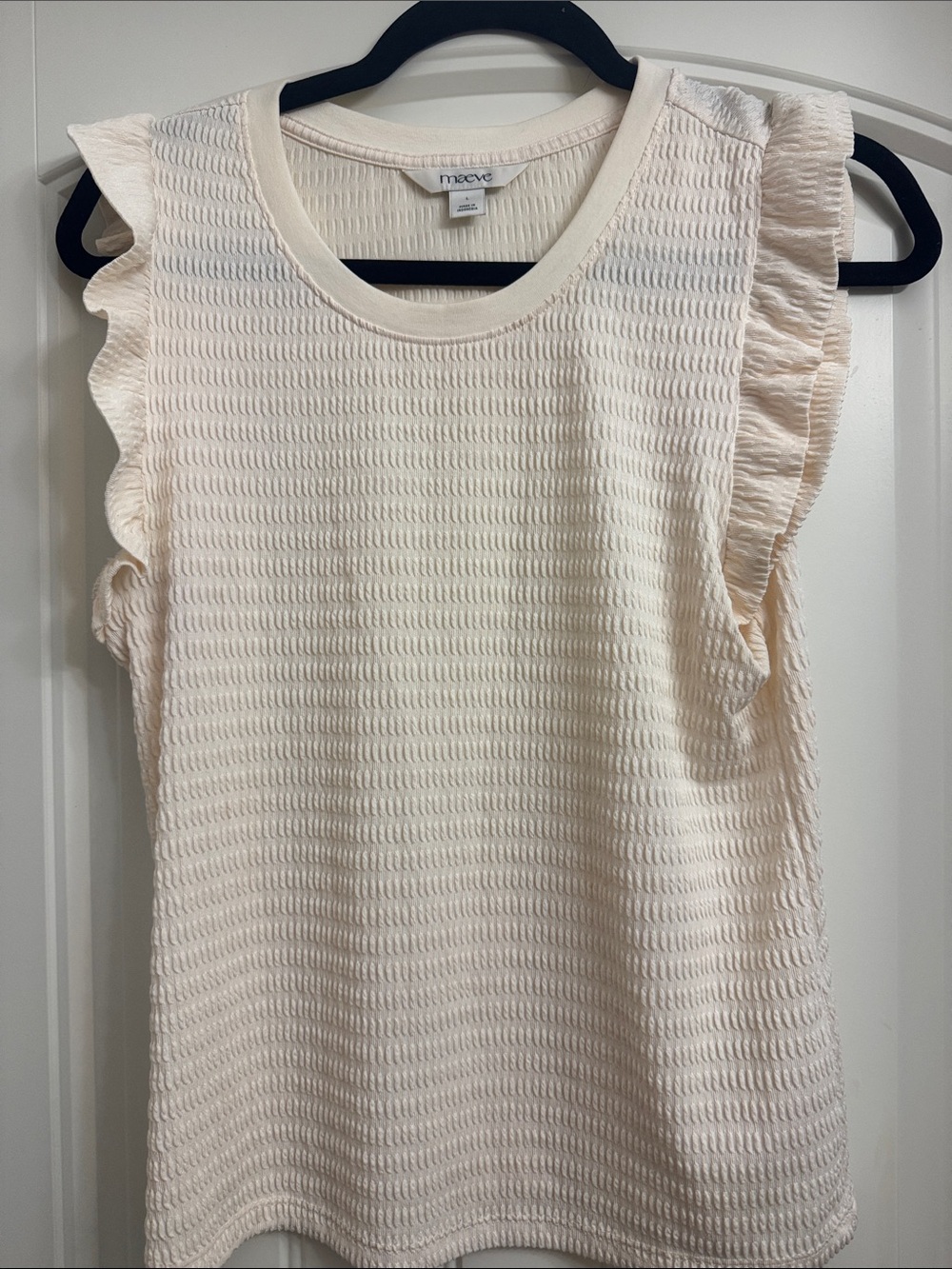 Anthropologie Maeve Cream Ruffle Sleeve Textured Tank, new no tags
